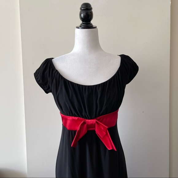 Vintage 90s black red stretchy peasant style top cocktail dress - Picture 3 of 11